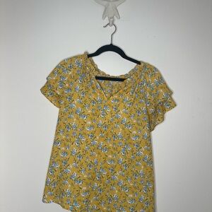 Pleione Multicolored Flutter Sleeve Ruffled Blouse